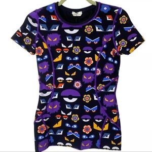 FENDI Monster Eyes Purple Black Activewear Shirt Top 40 2 4 Small NWT HALLOWEEN